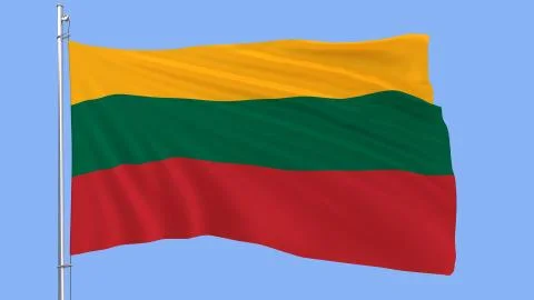 Flag of Lithuania on a flagpole fluttering in the wind on a clear blue Stock Illustration
