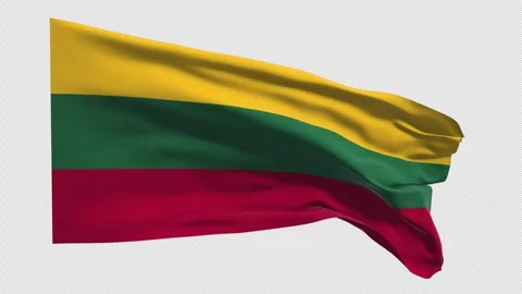 Flag of Lithuania horizontal national waving in the wind on transparent back Stock Footage 335834654