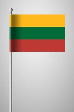 Flag of Lithuania. National Flag on Flagpole. Isolated Illustration on Gray Stock Illustration