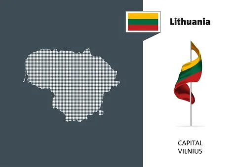 Flag of Lithuania on white background. Dotted map of Lithuania Stock Illustration