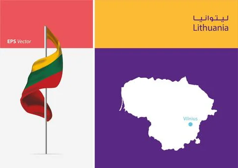 Flag of Lithuania on white background with Map Stock Illustration