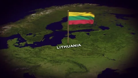 The Flag of Lithuania on the World Map, Lithuania map with flag 3d animation Stock Footage 306602048