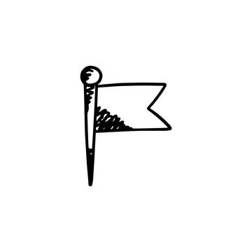 Flag location marker hand drawn sketch style. Pin map pointer, doodle vector 스톡 일러스트