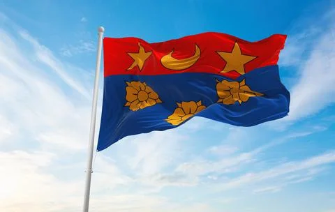 Flag of Longueuil  Quebec  , Canada at cloudy sky background on sunset, panor Stock Illustration