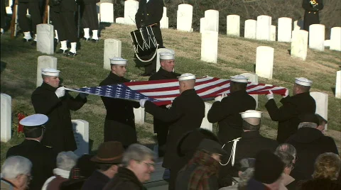 Flag lowered over Casket Stock Footage 306232