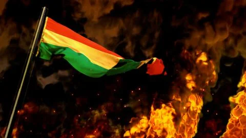 Flag of Luxembourg on burning fire backdrop - hard times concept 스톡 일러스트