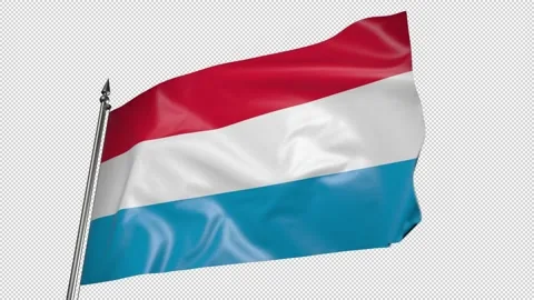 Flag of Luxembourg on a flagpole. 3D animation with alpha channel Vídeo Stock 204953859