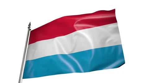 Flag of Luxembourg on a flagpole. Animation 3D on a white background Vídeo Stock 219747474