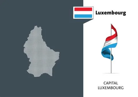 Flag of Luxembourg on white background. Dotted map of Luxembourg Stock Illustration