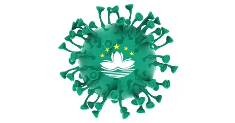 Flag of Macau on Seamless looping 3D animation of the covid-19 Corona Virus Stock Footage 166463348