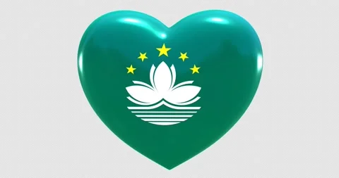 Flag of Macau on turning Heart 3D Loop Animation with Alpha Channel 4K UHD 60FPS Stock Footage 170450808