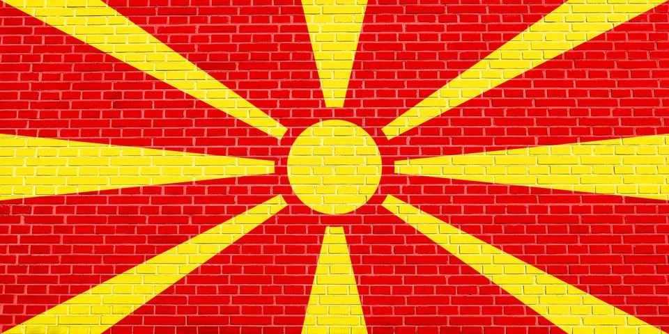 Flag of Macedonia on brick wall texture background Stock Illustration
