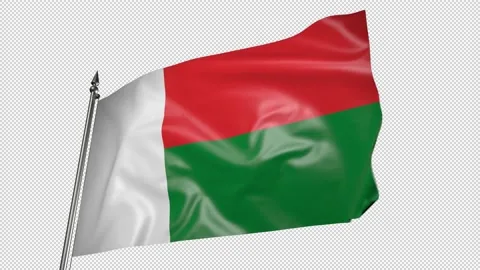 Flag of Madagascar on a flagpole. 3D animation with alpha channel Vídeo Stock 204953957
