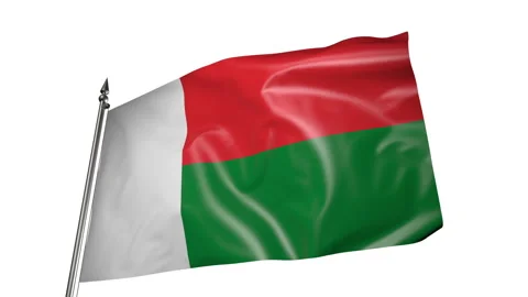 Flag of Madagascar on a flagpole. Animation 3D on a white background Video stock 219747525