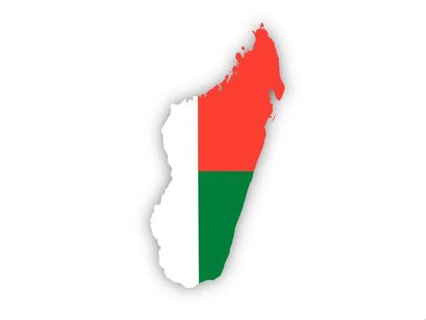 Flag of Madagascar in shape of the country Stock Illustration