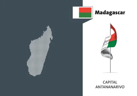 Flag of Madagascar on white background. Dotted map of Madagascar Stock Illustration