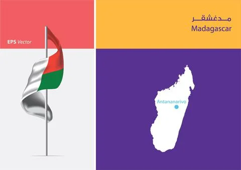 Flag of Madagascar on white background with Map Stock Illustration