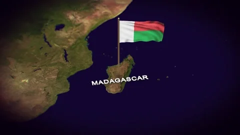The Flag of Madagascar on the World Map, Madagascar map with flag 3d animation Stock Footage 289638697