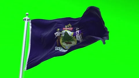 Flag of Maine US State waving flag animation on a green screen Stock Footage 296868668