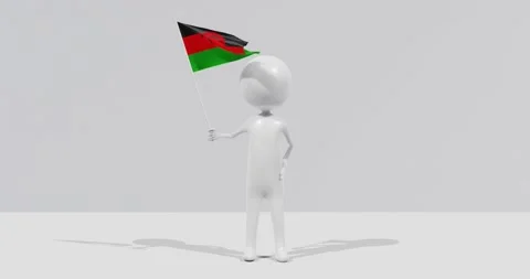 Flag of Malawi. 3D Character holding and waving flag 4K UHD 60FPS Stock Footage 226380150
