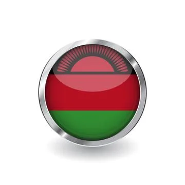 Flag of malawi, button with metal frame and shadow. malawi flag vector icon,  Stock Illustration
