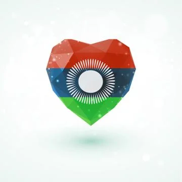 Flag of Malawi in shape diamond glass heart. Triangulation style 스톡 일러스트