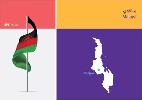 Flag of Malawi on white background with Map Stock Illustration
