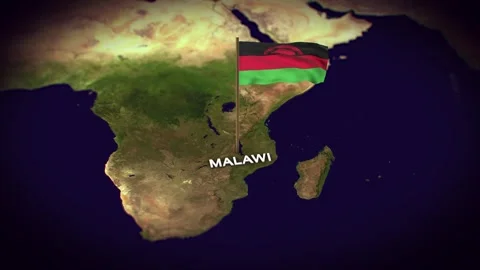 The Flag of Malawi on the World Map, Malawi map with flag 3d animation Stock Footage 289642672