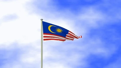 Flag of Malaysia waving in the wind with pole and blue sky background Video stock 124942907