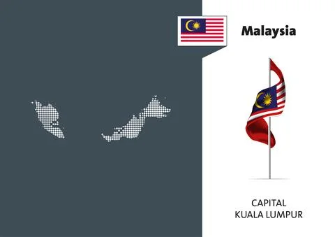 Flag of Malaysia on white background. Dotted map of Malaysia Stock-Illustration