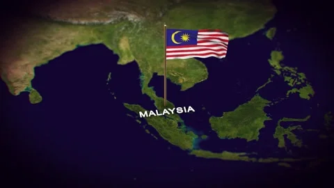 The Flag of Malaysia on the World Map, Malaysia map with flag 3d animation Stock Footage 289641229