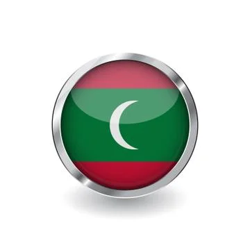 Flag of maldives, button with metal frame and shadow. maldives flag vector ic Stock Illustration
