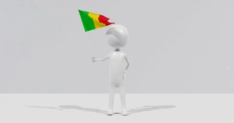 Flag of Mali. 3D Character holding and waving flag 4K UHD 60FPS Stock Footage 226380217