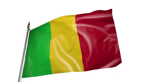 Flag of Mali on a flagpole. Animation 3D on a white background Видео 219747572