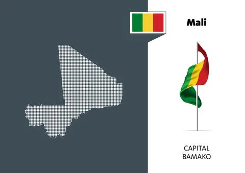 Flag of Mali on white background. Dotted map of Mali Stock Illustration