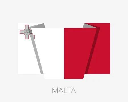 Flag of Malta. Flat Icon Waving Flag with Country Name Stock Illustration