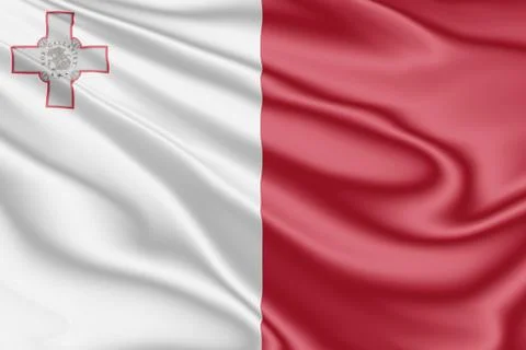 Flag of Malta fluttering in the wind in 3D illustration Stock Illustration