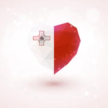 Flag of Malta in shape diamond glass heart. Triangulation style 库存插图