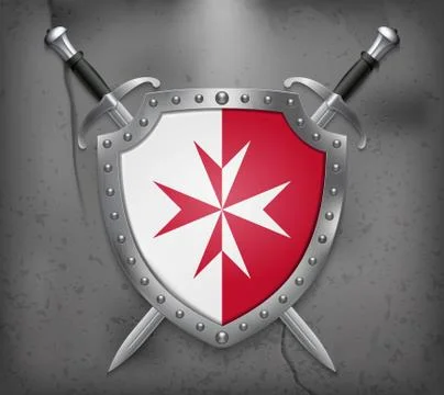Flag of Malta. Version with Maltese Cross. The Shield with National Flag. Two Stock Illustration