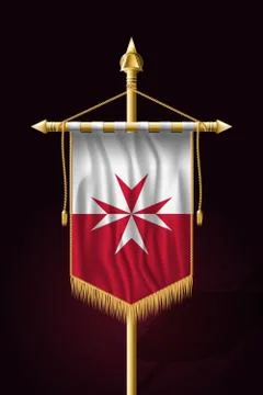 Flag of Malta. Version with Maltese Cross. Festive Vertical Banner. Wall Hang Stock Illustration