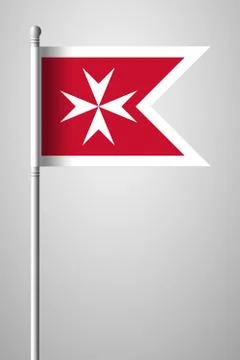 Flag of Malta. Version with Maltese Cross. National Flag on Flagpole. Isolate Stock Illustration