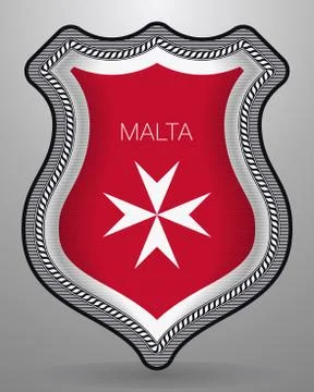Flag of Malta. Version with Maltese Cross. Vector Badge and Icon Stock Illustration