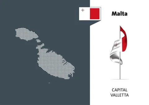 Flag of Malta on white background. Dotted map of Malta Stock-Illustration