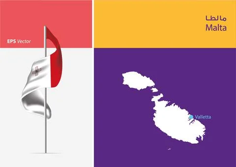 Flag of Malta on white background with Map Stock Illustration