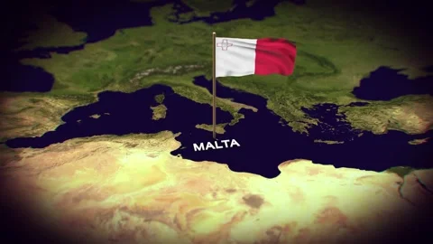 The Flag of Malta on the World Map, Malta map with flag 3d animation Stock Footage 306614169