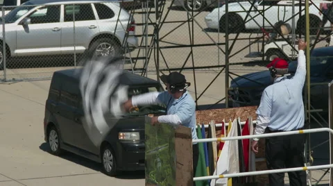 Flag man at auto race Stock Footage 49617651