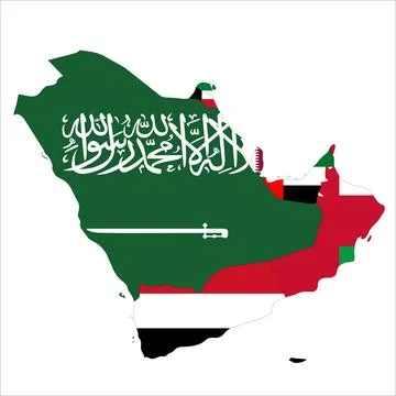 Flag Map of Arabian Peninsula Countries Stock Illustration