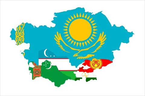 Flag Map of Central Asia Countries Stock Illustration