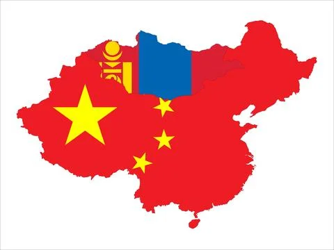 Flag Map of China and Mongolia Stock Illustration
