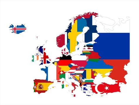 Flag Map of Europe Stock Illustration